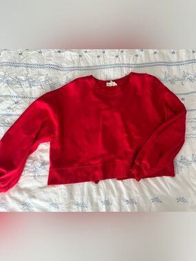 Red Cropped Sweatshirt with Stud Detail